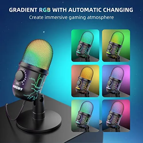 MRSDY Gaming Microphone, USB Computer Microphone for PC, Mac, PS4/5, Condenser Podcast Mic for Studio Recording, YouTube,