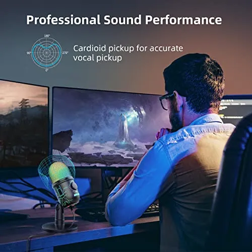 MRSDY Gaming Microphone, USB Computer Microphone for PC, Mac, PS4/5, Condenser Podcast Mic for Studio Recording, YouTube,