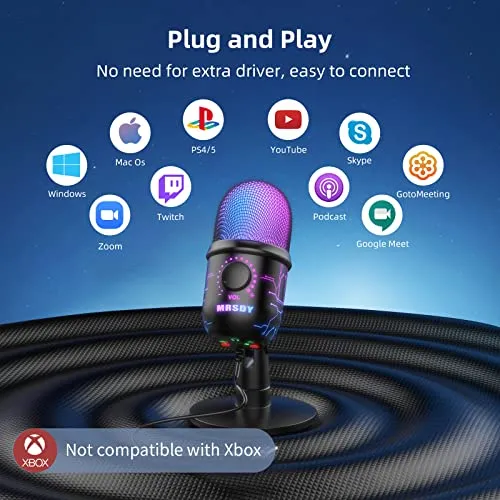 MRSDY Gaming Microphone, USB Computer Microphone for PC, Mac, PS4/5, Condenser Podcast Mic for Studio Recording, YouTube,