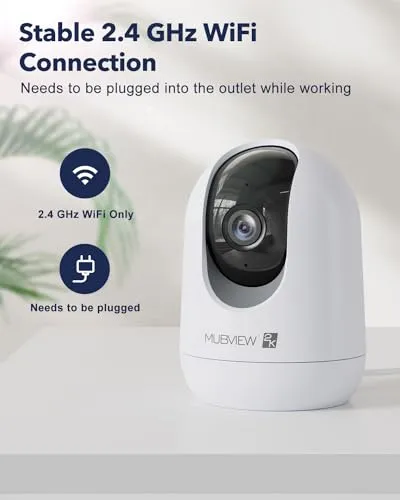 MUBVIEW Indoor Security Camera 2K, Pet Camera with Phone App, WiFi Cameras for Home Security Camera for Dog/ Baby
