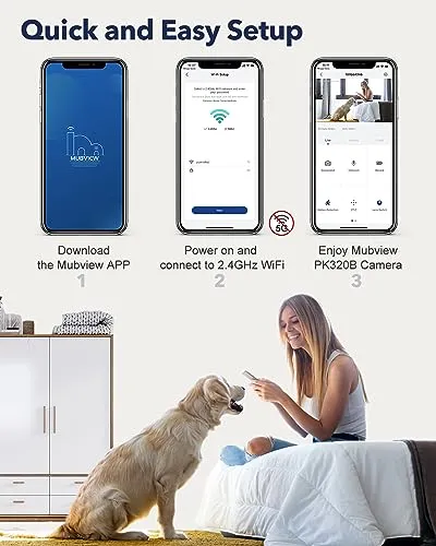 MUBVIEW Indoor Security Camera 2K, Pet Camera with Phone App, WiFi Cameras for Home Security Camera for Dog/ Baby