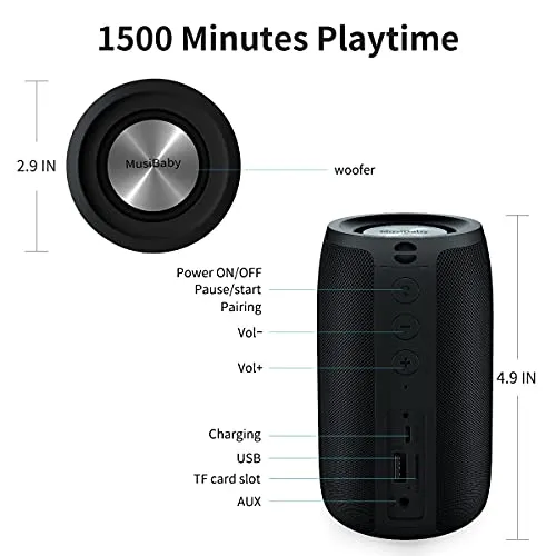 MusiBaby Bluetooth Speaker,MusiBaby Speaker,Outdoor,Wireless,Waterproof,Portable Speaker,Dual Pairing,Bluetooth 5.0,Loud