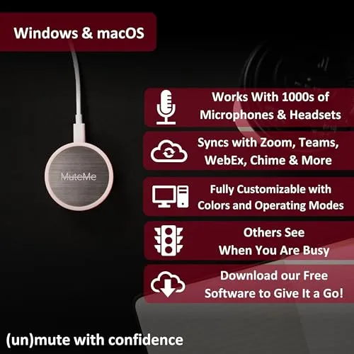 MuteMe - Illuminated Physical Mute Button for Zoom, Teams, WebEx & More (As Seen on Shark Tank)! Mac/PC Compatible. USB Cord