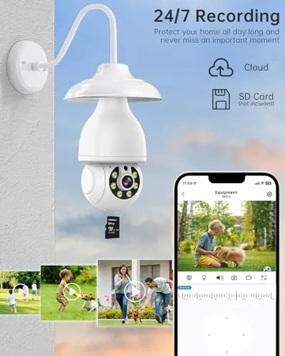 Noahcam Light Bulb Security Camera, 5G/2.4G WiFi Security Cameras Wireless Outdoor with Motion Detection and Alarm, Two-Way