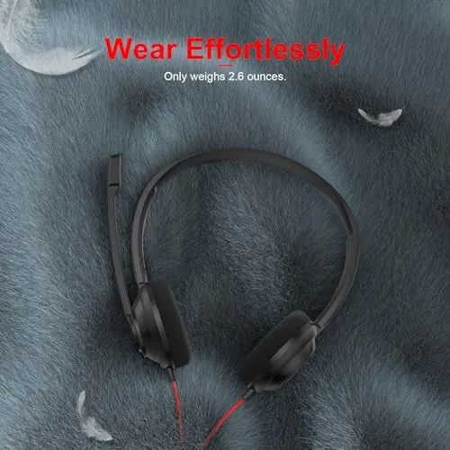 NUBWO HW02 USB Computer Headset with Clear Chat Microphone, Lightweight On-Ear Wired Headset for MS Teams, Skype, Webinars,