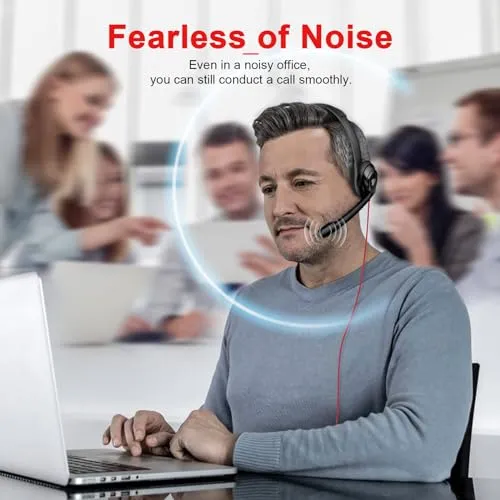 NUBWO HW02 USB Computer Headset with Clear Chat Microphone, Lightweight On-Ear Wired Headset for MS Teams, Skype, Webinars,