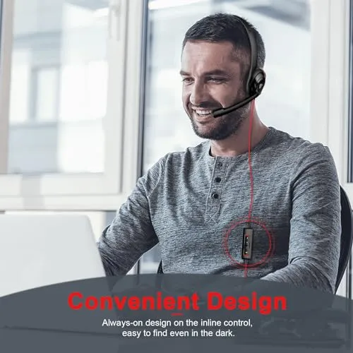 NUBWO HW02 USB Computer Headset with Clear Chat Microphone, Lightweight On-Ear Wired Headset for MS Teams, Skype, Webinars,
