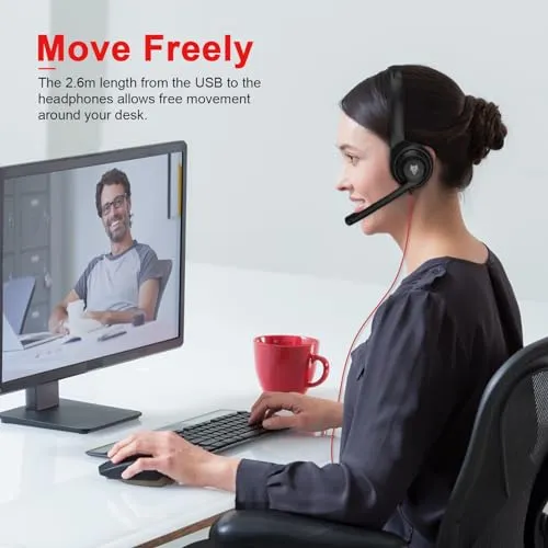 NUBWO HW02 USB Computer Headset with Clear Chat Microphone, Lightweight On-Ear Wired Headset for MS Teams, Skype, Webinars,