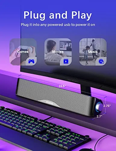 Nylavee Computer Speakers, HiFi Sound Quality Computer Sound Bar, USB Powered PC Speakers, Bluetooth 5.0 and 3.5mm Aux-in