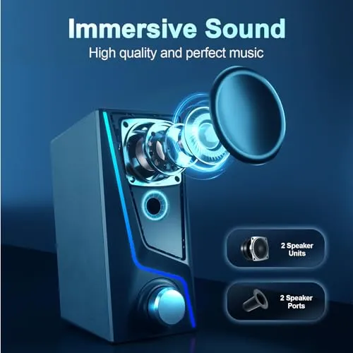 Nylavee Computer Speakers, PC Speakers with 6 Lighting Modes, USB Powered Computer Speakers for Desktop Monitor with 2