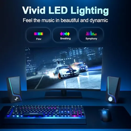 Nylavee Computer Speakers, PC Speakers with 6 Lighting Modes, USB Powered Computer Speakers for Desktop Monitor with 2