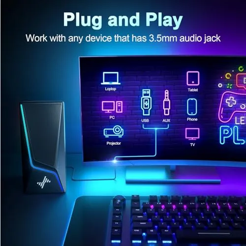 Nylavee Computer Speakers, PC Speakers with 6 Lighting Modes, USB Powered Computer Speakers for Desktop Monitor with 2