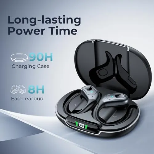 occiam Bluetooth Headphones Wireless Earbuds 90Hrs Playback Sport Ear Buds with Earhook LED Display Charging Case IPX7