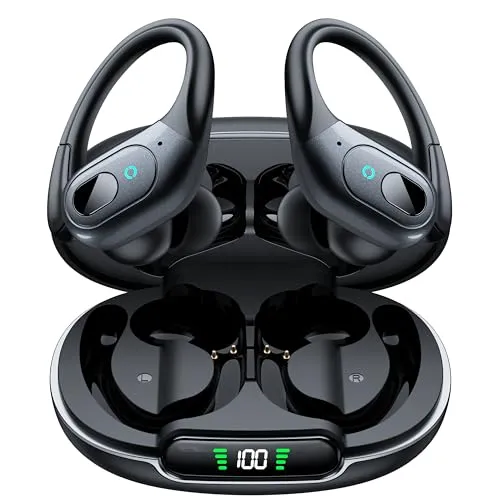 occiam Bluetooth Headphones Wireless Earbuds 90Hrs Playback Sport Ear Buds with Earhook LED Display Charging Case IPX7