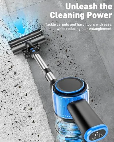 OIIWNS Cordless Vacuum Cleaner, 25Kpa Powerful Suction Stick Vacuum, 40Mins Runtime Detachable Battery, 3 Power Modes & LED