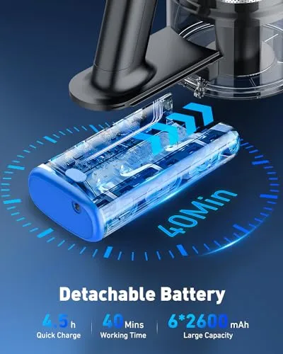 OIIWNS Cordless Vacuum Cleaner, 25Kpa Powerful Suction Stick Vacuum, 40Mins Runtime Detachable Battery, 3 Power Modes & LED