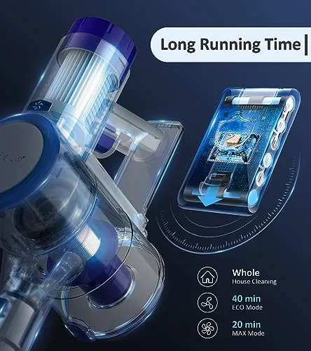 ORFELD Cordless Vacuum Cleaner, 30KPa Powerful Stick Vacuum, 50 Min Runtime Vacuum Cleaner for Home, Wireless Lightweight