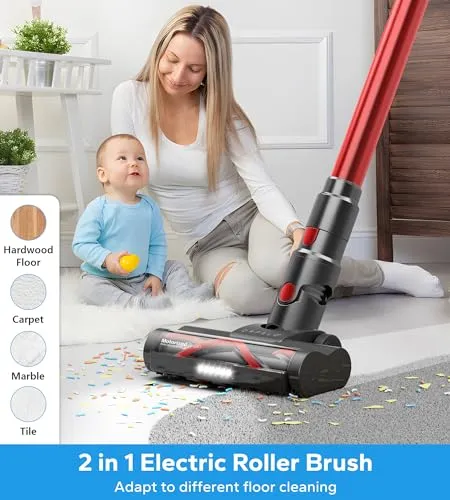 ORFELD Cordless Vacuum Cleaner, Stick Vacuum with 26Kpa Powerful Suction, 45Mins Runtime Rechargeable Vacuum, Anti-Tangle &
