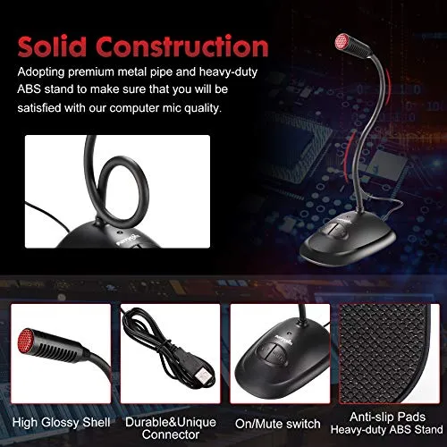 Perrycom USB Computer Microphone, Plug&Play Cardioid Condenser PC Laptop Mic, On/Off and Mute Buttons with LED Indicator,