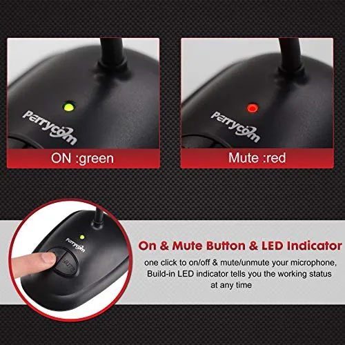 Perrycom USB Computer Microphone, Plug&Play Cardioid Condenser PC Laptop Mic, On/Off and Mute Buttons with LED Indicator,
