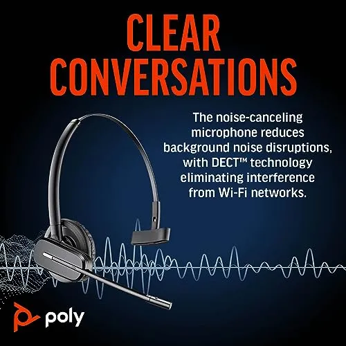 Plantronics Poly CS540 Wireless DECT Headset (Plantronics) – Single Ear (Mono) Convertible (3 wearing styles) – Connects to