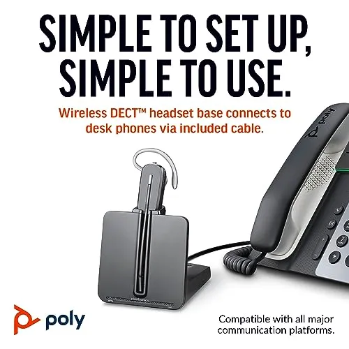 Plantronics Poly CS540 Wireless DECT Headset (Plantronics) – Single Ear (Mono) Convertible (3 wearing styles) – Connects to