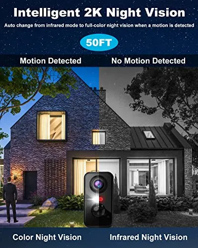 PM POPMAKE Security Cameras Wireless Outdoor, 2K Color Night Vision Battery Powered WiFi Spotlight/Siren Motion Detection