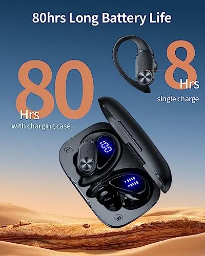 PocBuds Bluetooth Headphones Wireless Earbuds 80hrs Playtime Wireless Charging Case Digital Display Sports Ear buds with