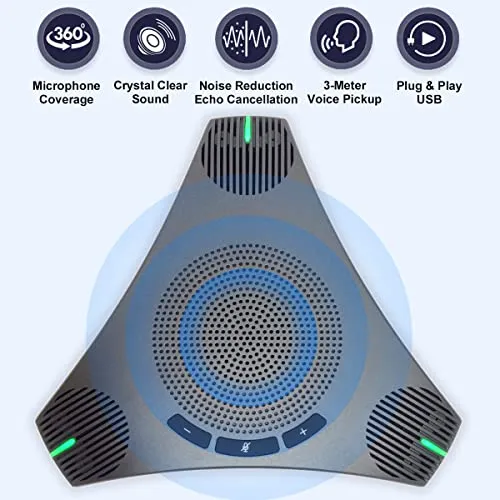PolaTab Conference Speaker and Microphone, 360° Omnidirectional USB Speakerphone Microphone with USB Hub, Noise