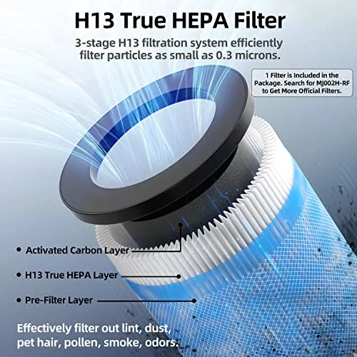 POMORON MJ002H 4-in-1 Air Purifiers for Home, H13 True Hepa Filter, Air Ionizer Negative Ion Generator and UV, Filter 0.3