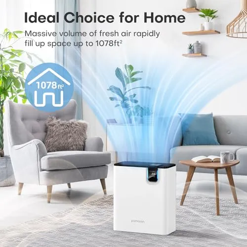 POMORON MJ005H Air Purifiers for Home Large Room Air Quality Sensors PM2.5 Readings H13 True HEPA Air Purifiers Filter