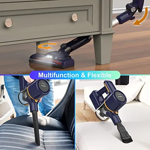 POWEART Cordless Vacuum Cleaner, 6-in-1 Multifunction Cordless Stick Vacuum, 2200mAh Stick Vacuum Cordless Rechargeable