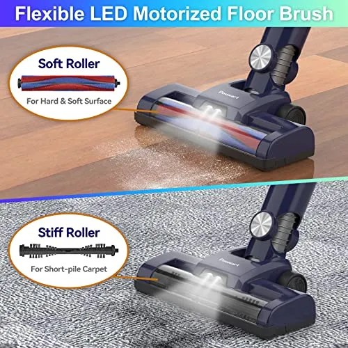 POWEART Cordless Vacuum Cleaner, 6-in-1 Multifunction Cordless Stick Vacuum, 2200mAh Stick Vacuum Cordless Rechargeable