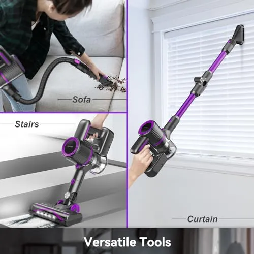 POWEART N700 Cordless Vacuum Cleaner, 30Kpa Powerful Cordless Stick Vacuum, 180° Foldable Wand, Extended Runtime, 8-in-1