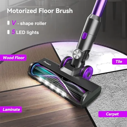 POWEART N700 Cordless Vacuum Cleaner, 30Kpa Powerful Cordless Stick Vacuum, 180° Foldable Wand, Extended Runtime, 8-in-1