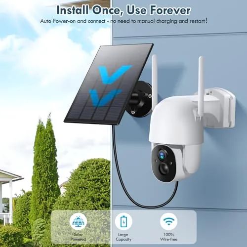 Poyasilon Wireless Cameras for Home/Outdoor Security, Solar Security Cameras Wireless Outdoor 355°PTZ, 3MP 2K FHD WiFi