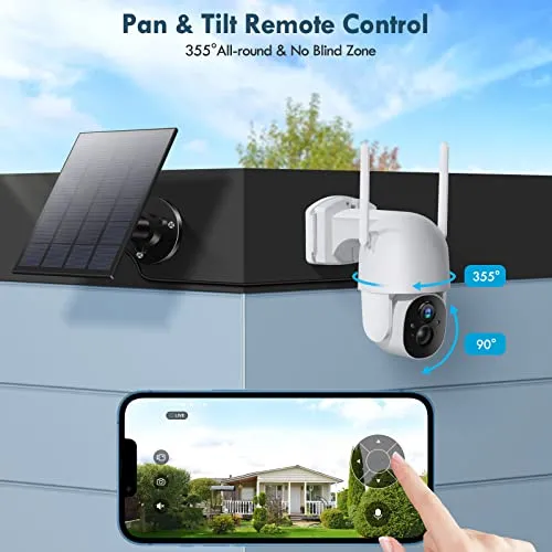 Poyasilon Wireless Cameras for Home/Outdoor Security, Solar Security Cameras Wireless Outdoor 355°PTZ, 3MP 2K FHD WiFi