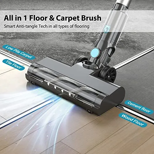 PRETTYCARE Cordless Vacuum Cleaner, 30Kpa Powerful Stick Vacuum with 260W Brushless Motor, LED Touch Display, 45 Mins Long