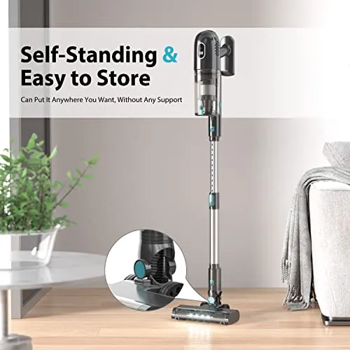 PRETTYCARE Cordless Vacuum Cleaner, 30Kpa Powerful Stick Vacuum with 260W Brushless Motor, LED Touch Display, 45 Mins Long