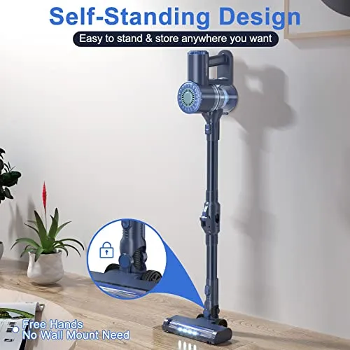 PRETTYCARE Cordless Vacuum Cleaner, 6 in 1 Lightweight Stick Vacuum Self-Standing with Powerful Suction, 180° Bendable Wand