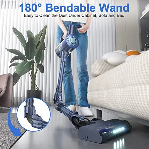 PRETTYCARE Cordless Vacuum Cleaner, 6 in 1 Lightweight Stick Vacuum Self-Standing with Powerful Suction, 180° Bendable Wand