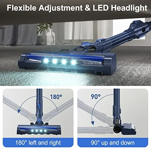 PRETTYCARE Cordless Vacuum Cleaner, 6 in 1 Lightweight Stick Vacuum Self-Standing with Powerful Suction, 180° Bendable Wand