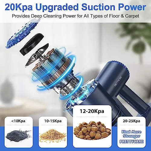 PRETTYCARE Cordless Vacuum Cleaner, 6 in 1 Lightweight Stick Vacuum Self-Standing with Powerful Suction, 180° Bendable Wand