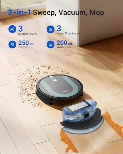 Proscenic 850T Robot Vacuum and Mop Combo, WiFi/App/Alexa/Siri Control, Robotic Vacuum Cleaner with Gyro Navigation,