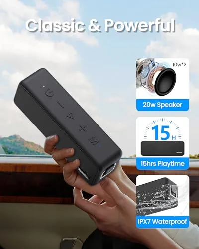 Raymate Bluetooth Speakers, 20W IPX7 Waterproof Speaker Wireless Bluetooth-V5.0, HiFi Stereo Sound, 1000mins Playtime,