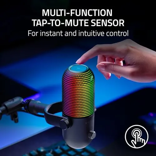 Razer Seiren V3 Chroma RGB USB Microphone: Stream & Game Reactive Lighting - Tap-to-Mute Sensor - Condenser Mic - Digital