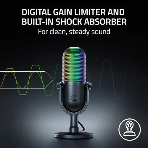 Razer Seiren V3 Chroma RGB USB Microphone: Stream & Game Reactive Lighting - Tap-to-Mute Sensor - Condenser Mic - Digital