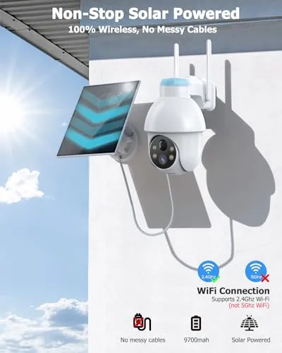 Rebluum Security Camera Wireless Outdoor, 2K Solar Security Camera,Battery Powered 360°PTZ Security Camera,Color Night