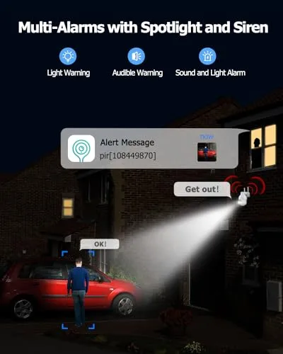 Rebluum Security Camera Wireless Outdoor, 2K Solar Security Camera,Battery Powered 360°PTZ Security Camera,Color Night