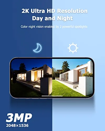 Rebluum Security Camera Wireless Outdoor, 2K Solar Security Camera,Battery Powered 360°PTZ Security Camera,Color Night